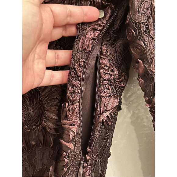 NWT Express Eggplant Purple Long Sleeve V Neck Lace Bodysuit Medium Floral Date - Picture 6 of 14